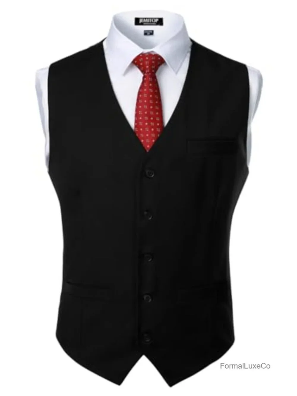 Men's Slim Fit Formal Vest, 80% Polyester 20% Viscose, Sleeveless, Pockets,
